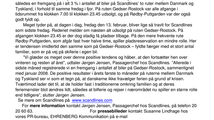 Øget skiferietrafik hos Scandlines