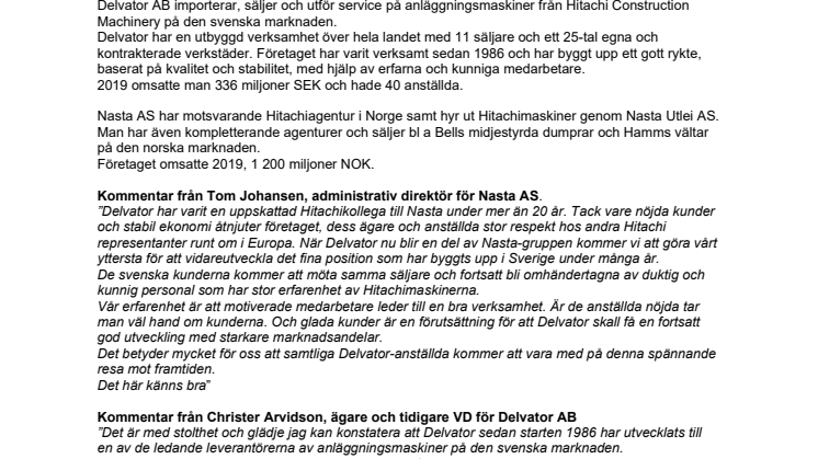 Delvator blir systerbolag till vår norska Hitachikollega.