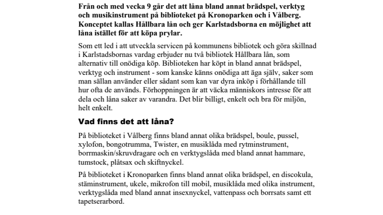 ​Nya hållbara lån på biblioteken på Kronoparken och Vålberg