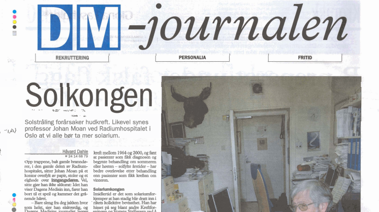 Artikel om Johan Moan i Dagens Medisin 070419