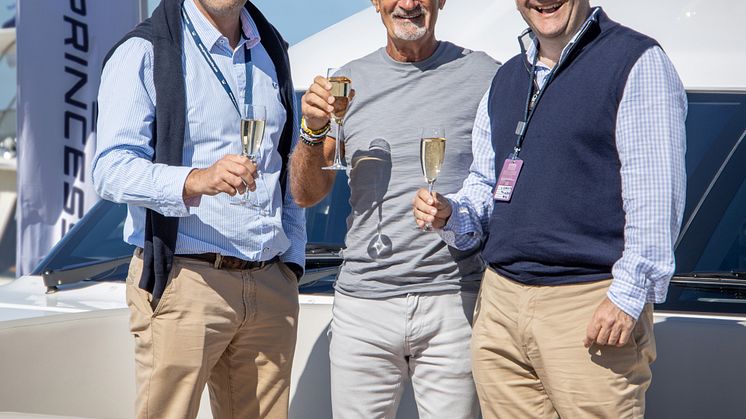 From left: Princess Yachts COO Paul Mackenzie; Eddie Jordan; Princess Yachts CEO Antony Sheriff;