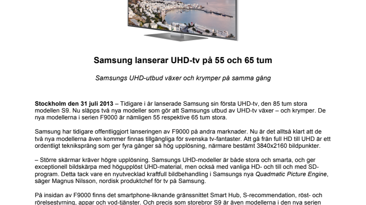 Samsung lanserar UHD-tv på 55 och 65 tum 