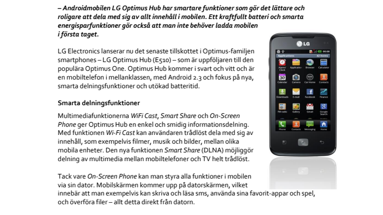 LG Optimus Hub – gör det roligt att dela med sig