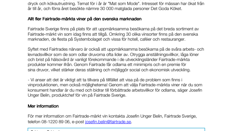 Fokus på Fairtrade-märkt vin under det goda köket 
