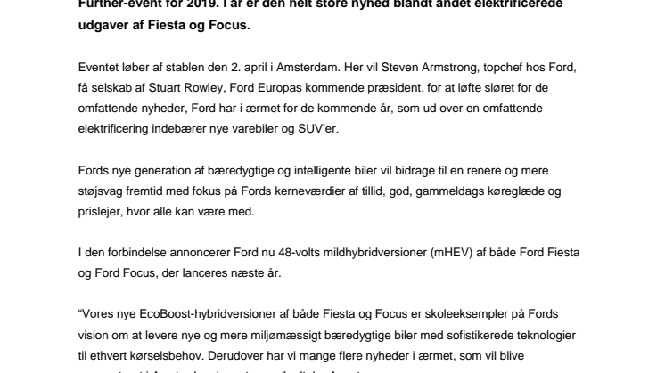 Ford afslører elektrificeret Fiesta og Focus – og meget mere – ved Go Further 2019