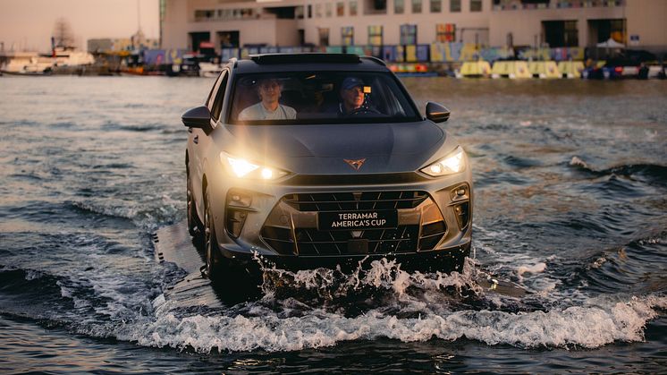 VETUS Spain supplied multiple marine systems for the floating CUPRA Terramar America's Cup car with a bespoke trimaran-like base. Credit: CUPRA