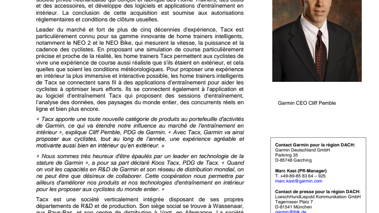 Garmin annonce l’acquisition de la société Tacx, leader mondial des Home Trainers