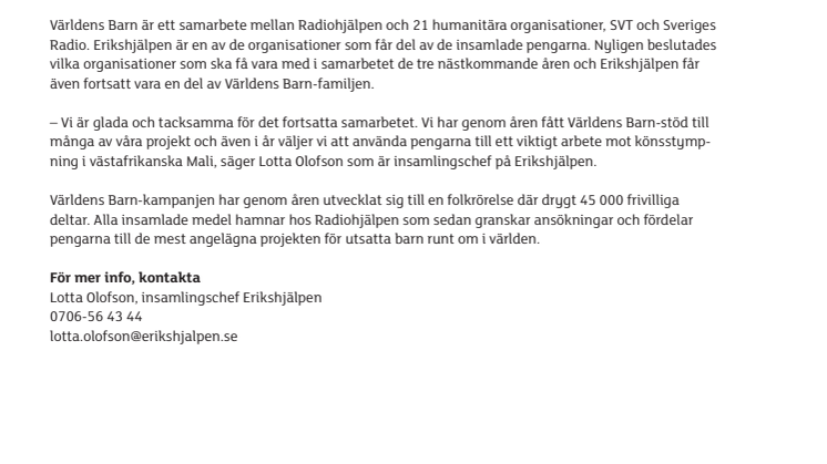 Second hand-butikers dagskassor till Världens Barn