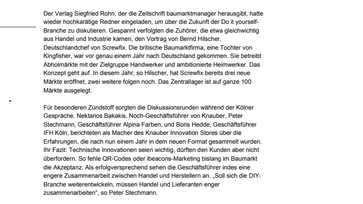 Zukunft der Baumarktbranche heißt Kooperation