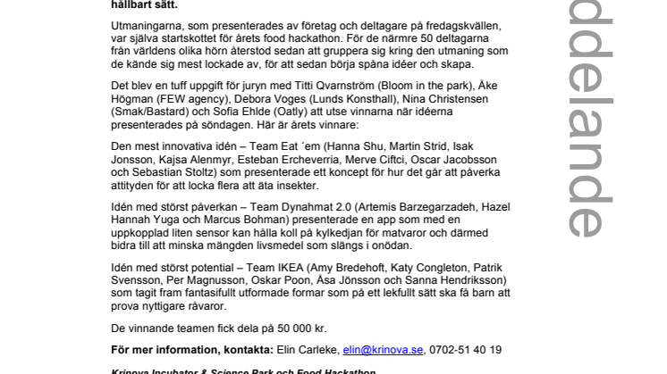 50 deltagare från världens olika hörn skapade food (r)evolution på Krinova