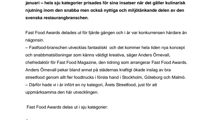 Fast Food Awards 2015 - Vinnare med matglädje