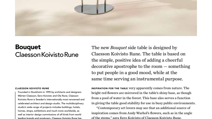 Bouquet table designed by Claesson Koivsto Rune is based on the simple idea of cheering people up