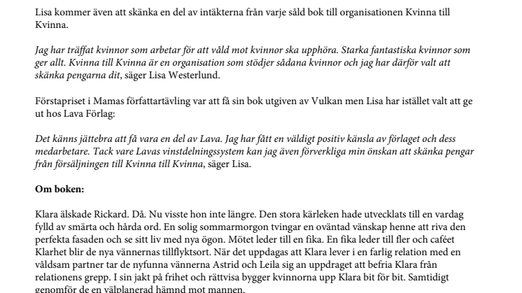 Vinnaren i mamas författartävling 2013 ger ut bok på Lava förlag