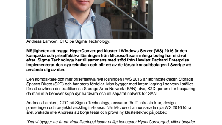 Sigma becomes one of the first to implement new HyperConverged technology