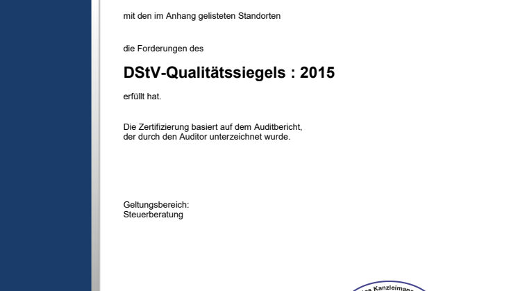 ISO 9001:2015 und DStV-Qualitätssiegel wieder erteilt