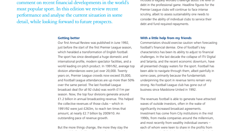 Annual Review Football Finance Foreword