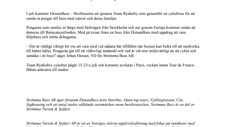 EkmanBuss flexibussitet sponsrar cykelresa för Barncancerfonden
