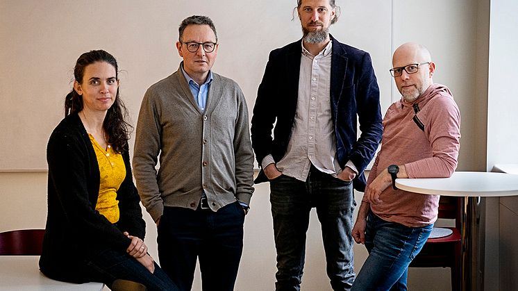 Göteborgs klimatråd 2023, från vänster Frances Sprei, Holger Wallbaum, Niklas Harring och Fredrik Hedenus (ordförande). Ledamöterna Thomas Sterner, Petra Svensson och Sara Brorström saknas. Fotograf Jesper Löfman.