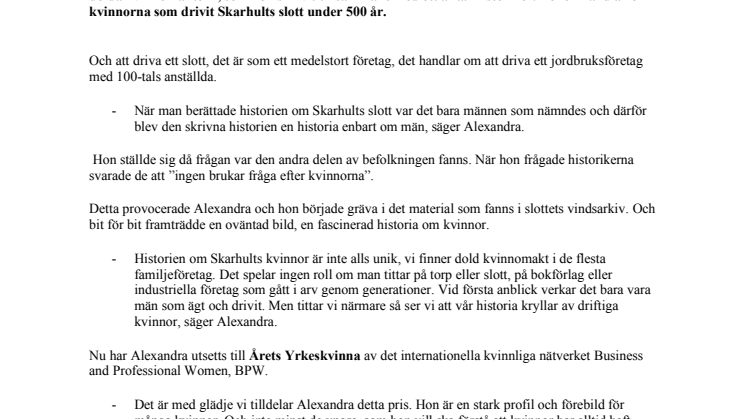 Slottsfrun som är en stark företagskvinna - Alexandra von Schwerin utsedd till  "Årets Yrkeskvinna"