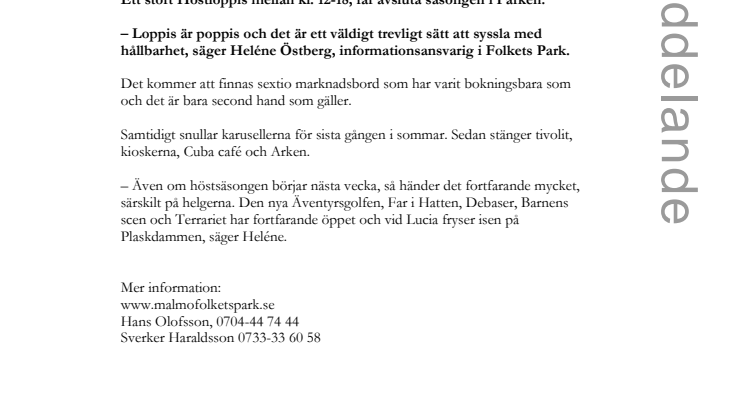 Höstloppis avslutar säsongen i Folkets Park