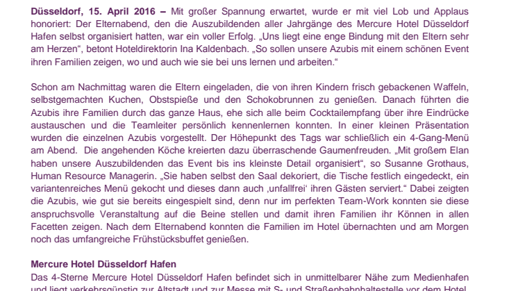Auszubildende überraschten mit eigenem Event im Mercure Hotel Düsseldorf Hafen