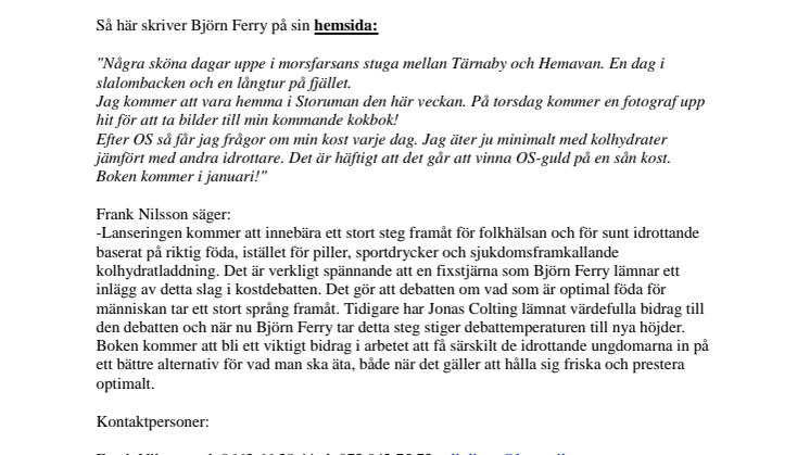 Björn Ferry skriver bok om jägarkost (LCHF)