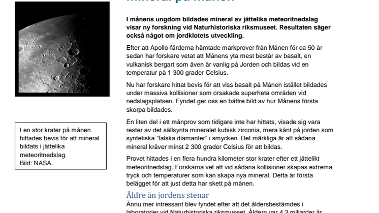 Jättemeteoriter bildade mineral på månen