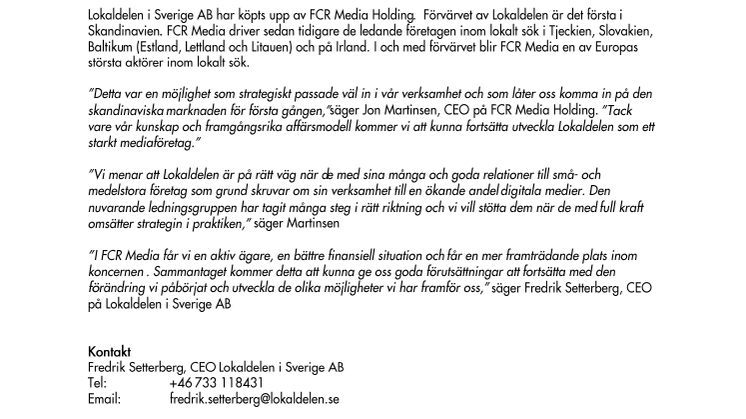 Lokaldelen får ny ägare 