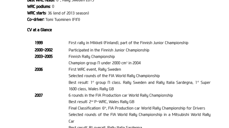 Juno Hänninen (FIN) får WRC-sete hos Hyundai