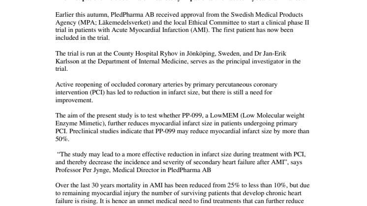 PledPharma AB has started a clinical phase II study 