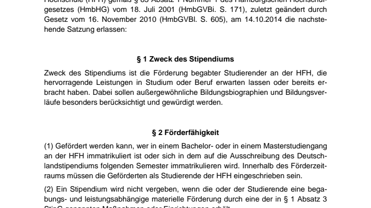 Satzung für die Stipendienvergabe an der HFH