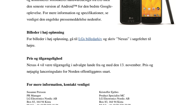LG OG GOOGLE PRÆSENTERER NEXUS 4