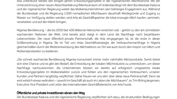 Arla verstärkt sein Engagement für die Entwicklung eines nachhaltigen Milchsektors in Nigeria