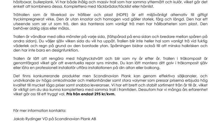 Scandinavian Plank AB har ny hemsida för sina underhållsfria träkompositprodukter