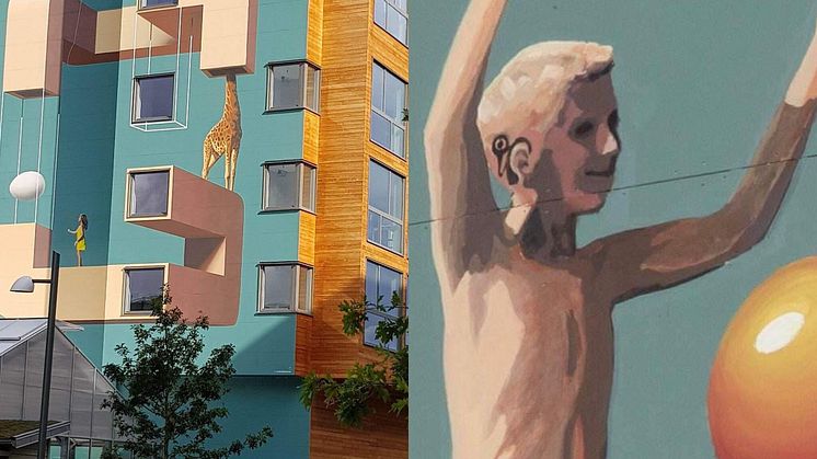 Pojke med CI på husfasad Villastaden 2017 Linköping