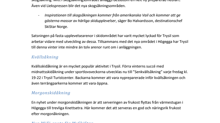 SkiStar Trysil: Nyheter & Event 2014/2015