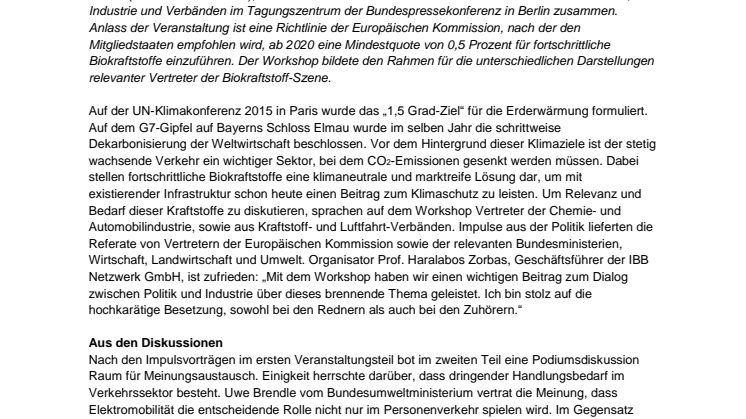 Fortschrittliche Biokraftstoffe als wichtiger Teil im Energiemix