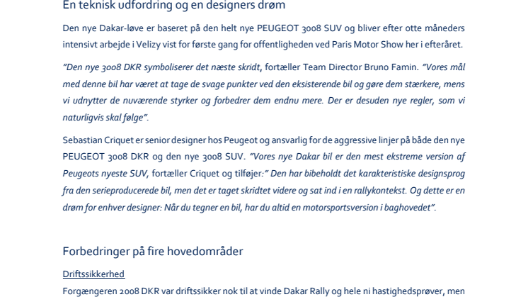 Ny PEUGEOT 3008 DKR er klar til Dakar