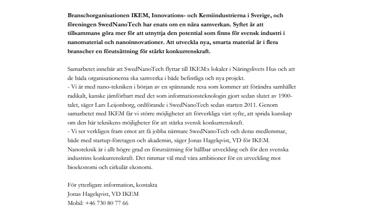 Nytt samarbete ska främja svensk nanoteknik