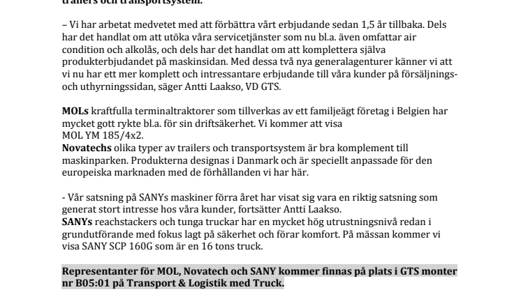 MOL, Novatech, SANY Europe  - Nya agenturer för Göteborgs Truckservice!