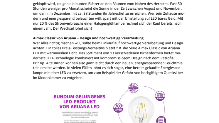 Die Tage werden kürzer: Jetzt Strom sparen und auf LED wechseln