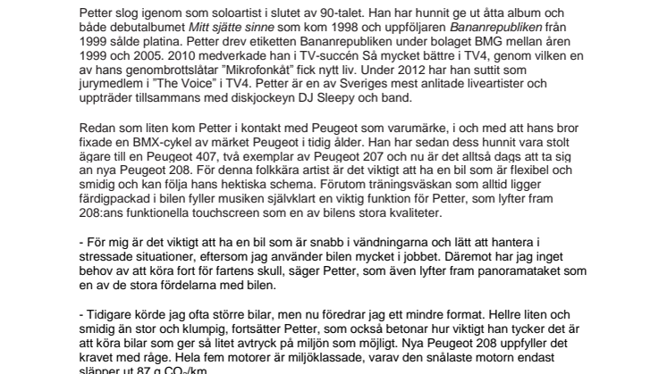 Artisten Petter kör Sveriges första Peugeot 208!