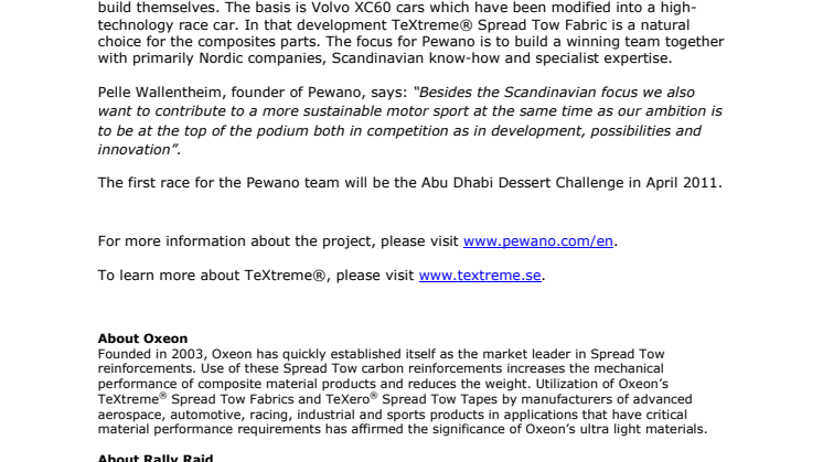 Pewano Rally Raid team builds car with TeXtreme