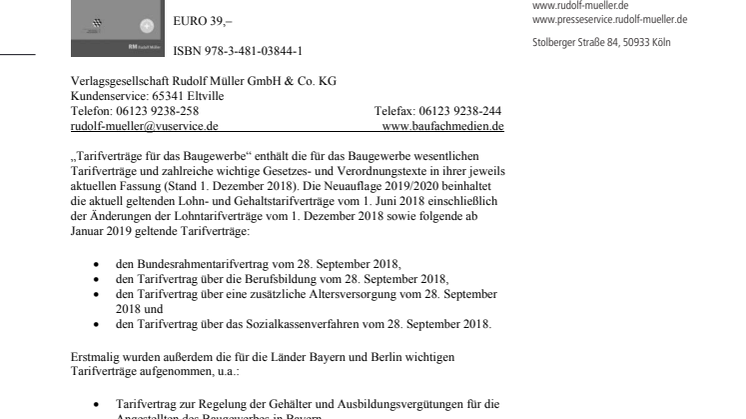 Tarifverträge für das Baugewerbe 2019/2020