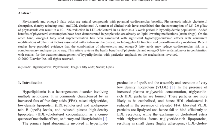 Studie om bl a växtsteroler publicerad i Journal of Nutritional Biochemistry, 2009
