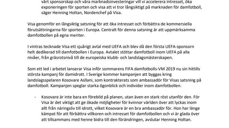 Kosovare Asllani frontar Visas största kampanj för damidrott