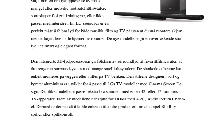 STOR LYD I ELEGANT FORMAT MED NYE SOUNDBARS FRA LG 