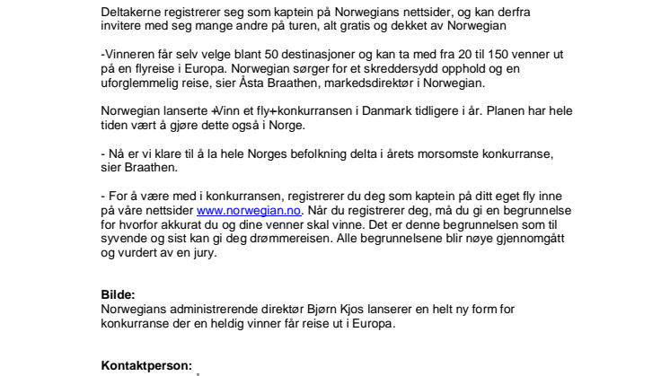 Norwegian gir heldig vinner muligheten til å vinne et fly