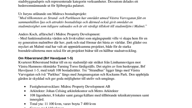 Midrocs bostäder klassvinnare till Årets Stadsbyggnadspris i Malmö