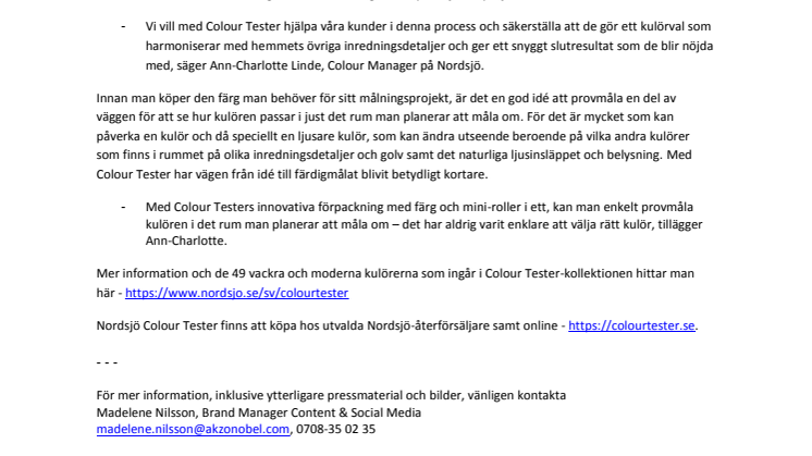 Hitta rätt kulör med nya innovativa Nordsjö Colour Tester